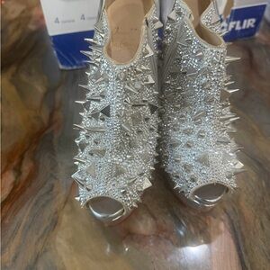 Christian Louboutin Silver “Bridgett’s Back” Spiked Heels- 6.5